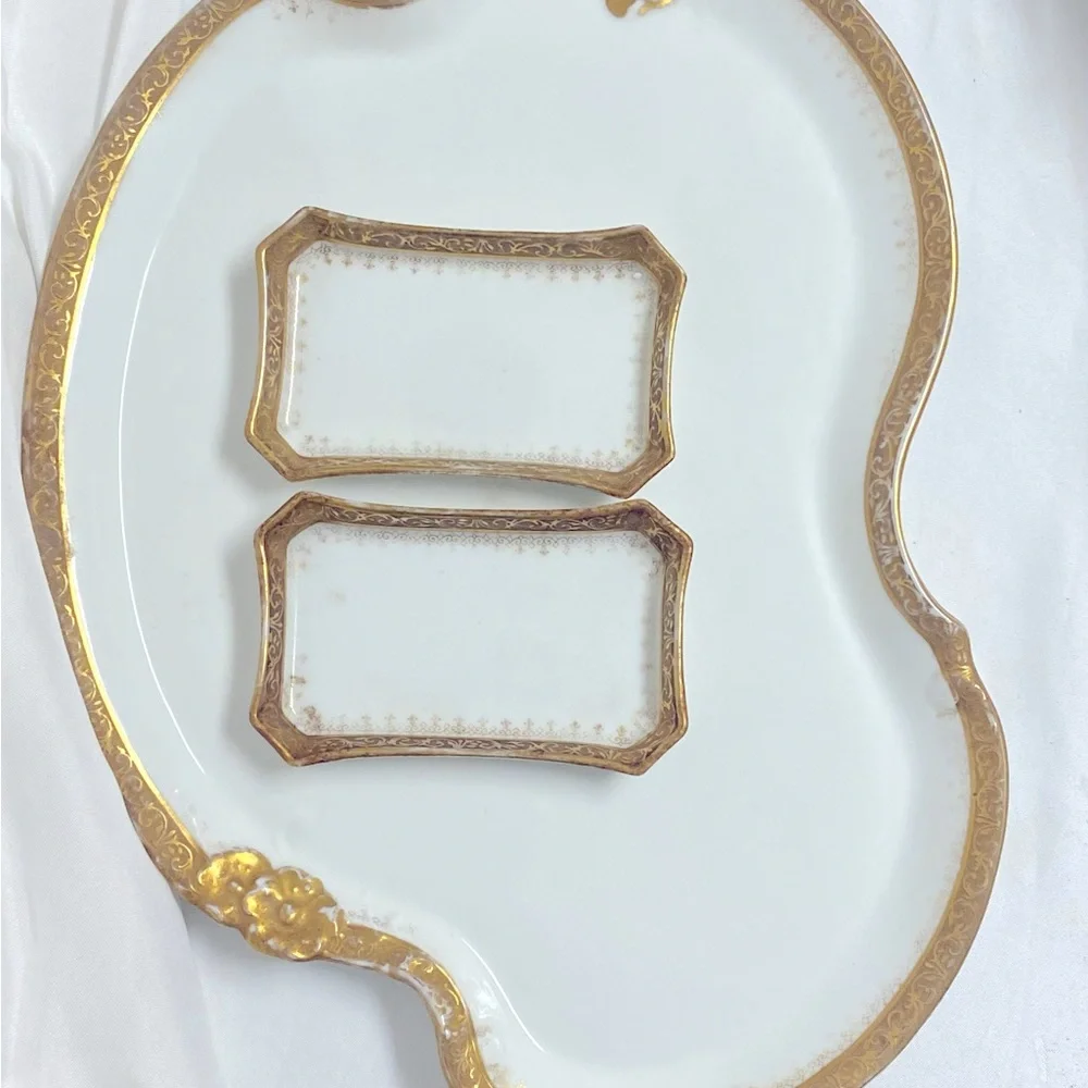 Limoges Porcelain Vanity Tray Set White with Gold Gilt Circa early 1900s